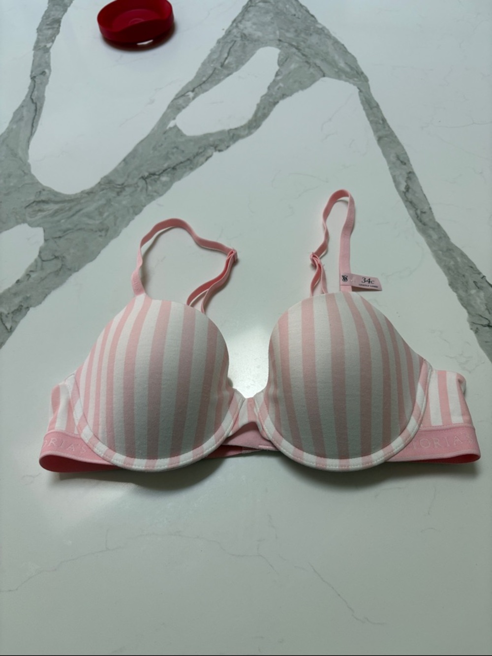 Victoria's Secret Pink and White Striped T-Shirt Bra